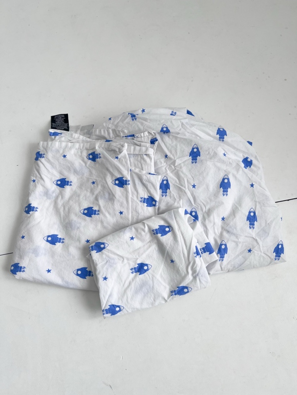 Organic Cotton Kids Blue Rocket Print Twin Sheet Set